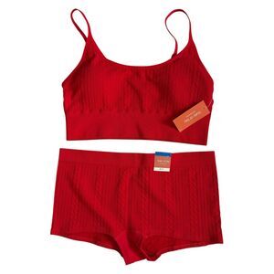 NWT State Of Day Women’s Red Cable Seamless Bralette And Panty Set